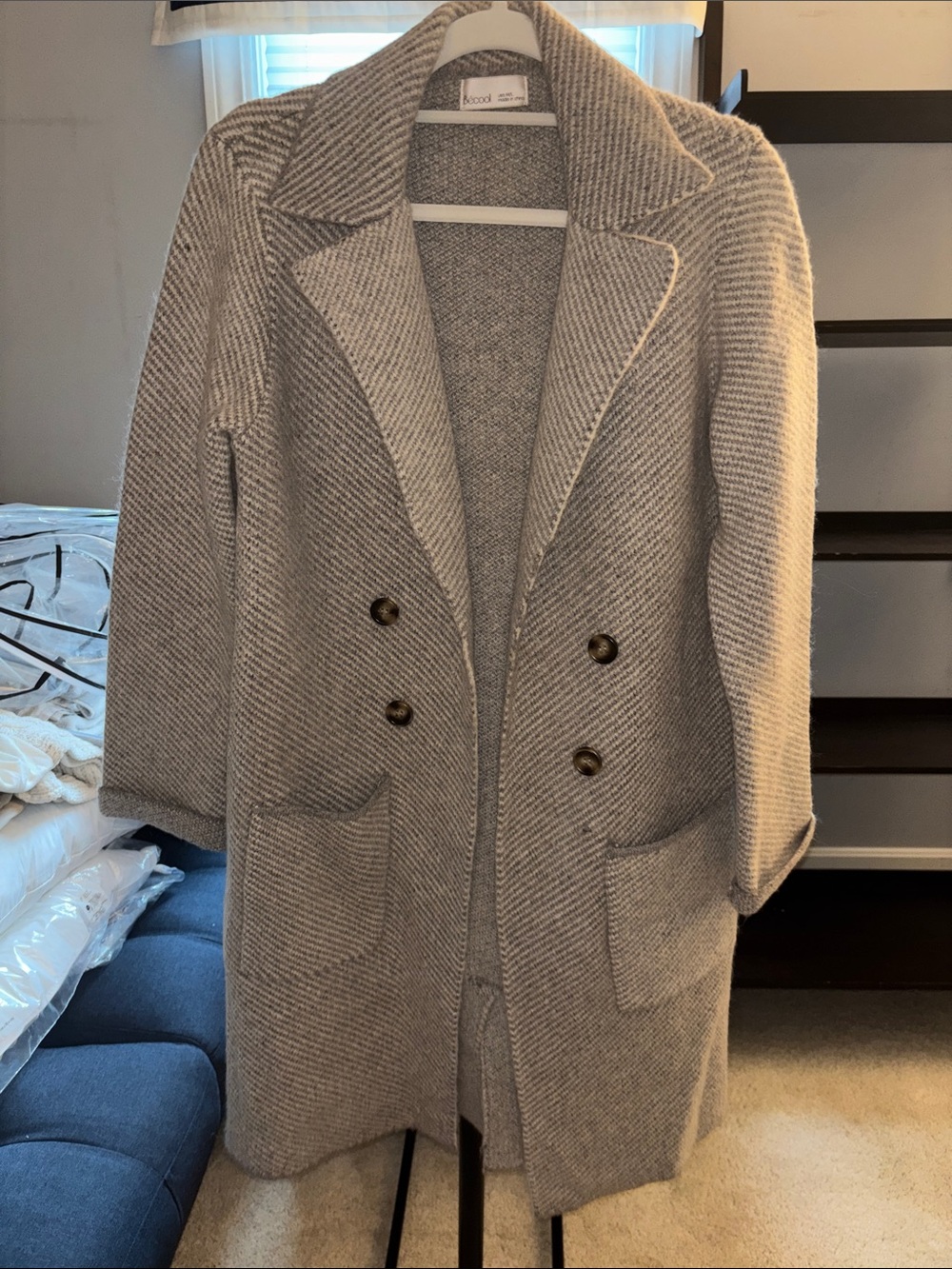 Nic+Zoe Double-Breasted Taupe Textured Pea Coat